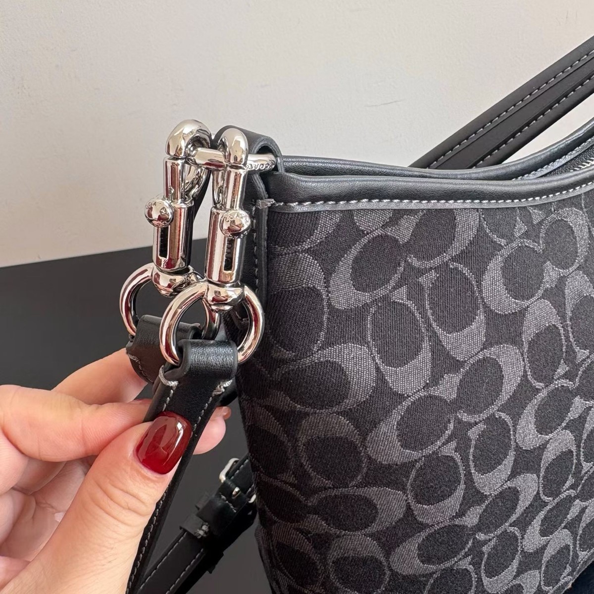 Coach CDE44 Laurel Shoulder Bag Signature Denim Leather Black