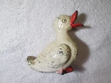 Antique Painted Cast Metal Duck Coin Piggy Bank