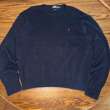 Vtg Polo Ralph Lauren Crewneck Sweater Mens XXL Faded Navy Blue Red Pony 90s Y2K