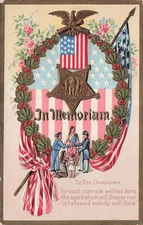 Memorial Decoration Day Patriotic Military Soldiers Medal Flag Vtg Postcard I22