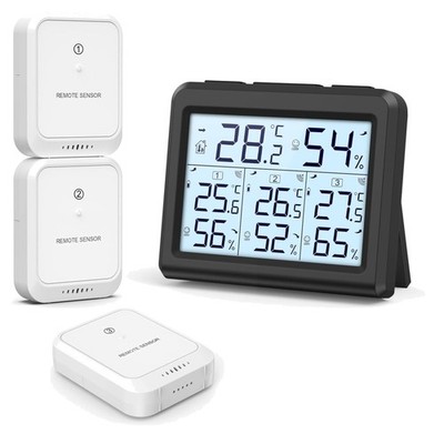 Digital Thermometer mit 3 Außensensoren Groß LCD Display Min/Max Luftfeuchtig...