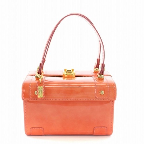 Ginza Kanematsu Vanity Bag Handbag Enamel Salmon Pink DK Used 9ae3f6fd1916596da4
