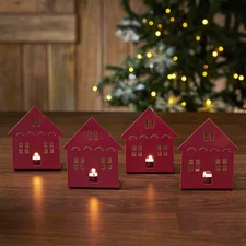 House Red Metal Tealight Holder 4-Pack