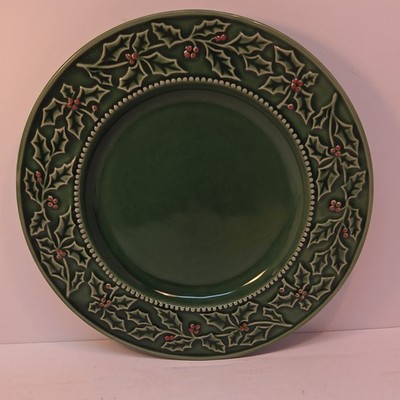 Hampton @ Home Ceramic Holly Leaves Plate, 11in, Dishwasher Safe, Christmas
