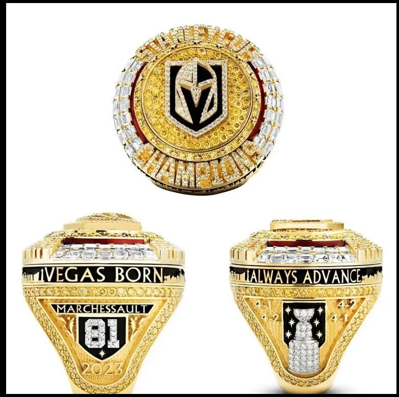 VEGAS GOLDEN KNIGHTS 2023 STANLEY CUP CHAMPIONS PINGENTE ANEL RÉPLICA MARCA PEDRA - Imagem 2 de 3
