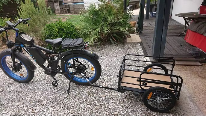 Remorque de vélo cargo en acier au carbone de 72kg noire pour transport de charges
