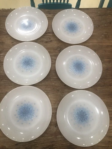 Set of 6 Vintage Fire King Blue Mosaic Anchor Hocking 10" Dinner Plates # 4891