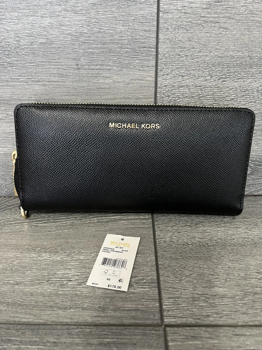 Michael Kors Jet Set Travel Leather Continental Wallet - Black