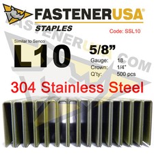 L Staples L10 Stainless Steel 18 gauge 1/4" crown - 5/8" length 500 ct