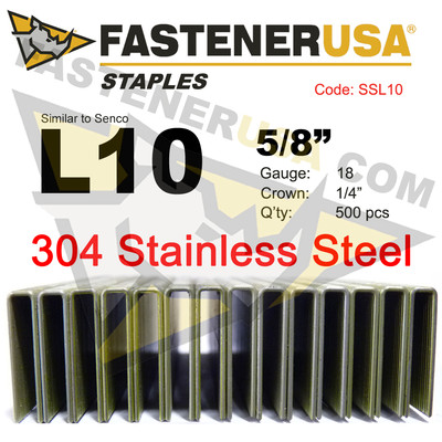 L Staples L10 Stainless Steel 18 gauge 1/4'' crown - 5/8'' length (500 ct)