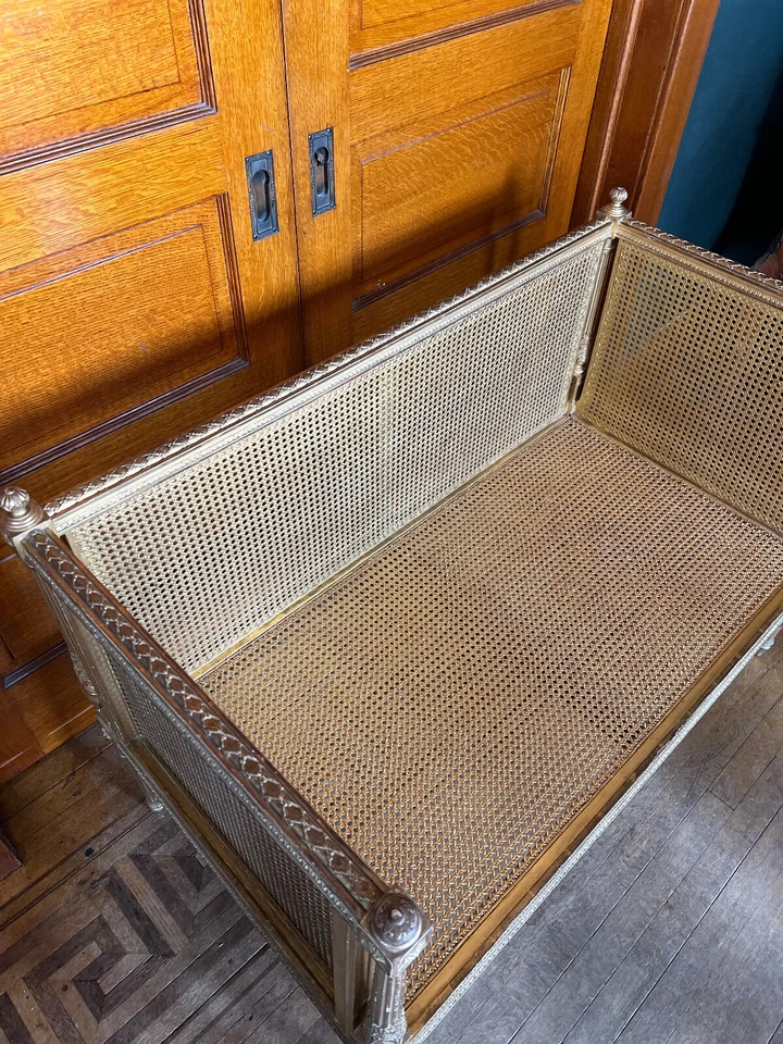 Impresionante sofá de madera dorada Napoleón III del siglo XIX Luis XVI Foto 2 de 4