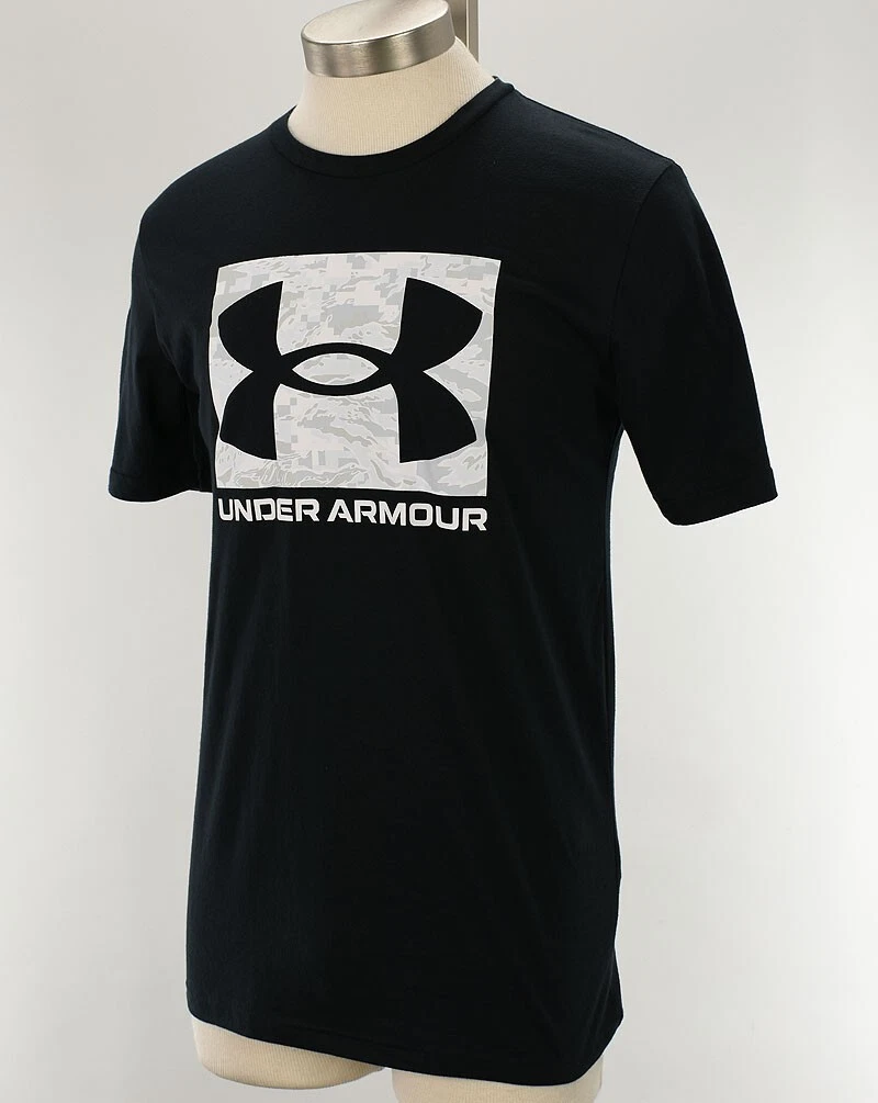 UNDER ARMOUR Mens Black Camo Boxed LOGO Short Sleeve T Shirt SMALL NWT