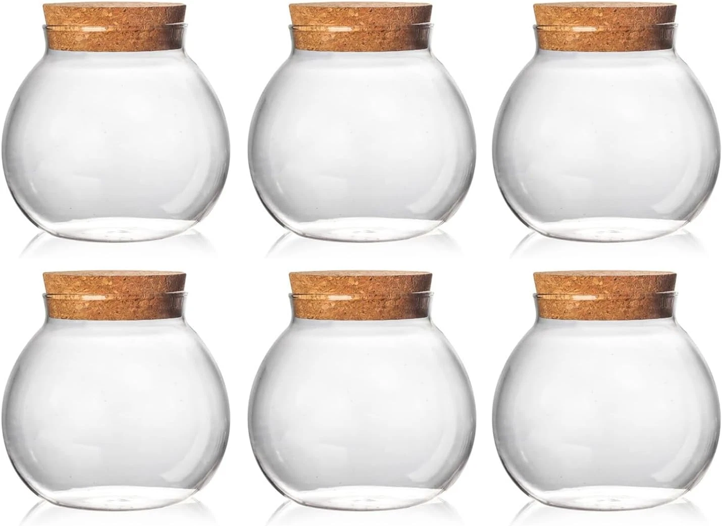 Set of 6 round Glass Jars with Cork Lid – 17Oz Wedding Candy Jar Kitchen Jar