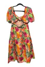 NWT SHEIN Vacay Multicolored Floral Cut Out Puff Sleeves Maxi Dress S/US 4/EU 36