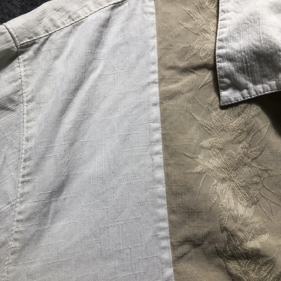 Caribbean Para Hombres 2X Botones Manga Corta Mezcla de Seda Blanco Tostado Hawaiano Texturizado Foto 4 de 4