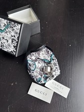 Gucci Sterling Silver Signature Trademark Striped Wide Band Ring Sz 6