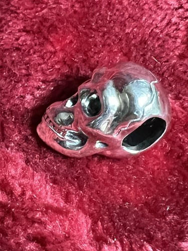 SKULL SKELETON HEAD Pendant Charm 925 silver Green eyes ideal handbag lucky - Picture 4 of 13