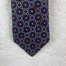 VTG Tommy Hilfiger Men  s Tie 100 Italian Silk Made In US Red Navy Gold Pattern