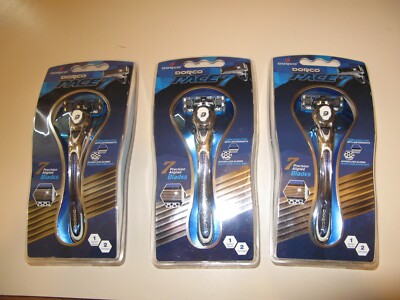 3 - NEW Dorco Pace 7 Razor Handle For Men,  With 2 Precision 7 Blade Cartridges