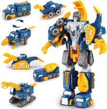 5pcs Magnetic Dinosaur Rescue Robot Construction Trucks STEM Toy Set 1 3 