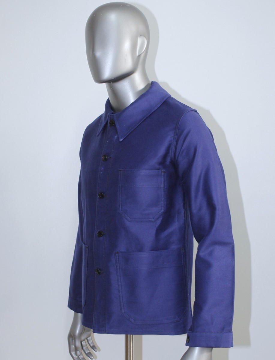 New French 1960s Blue Moleskin Work Chore Jacket Unbranded