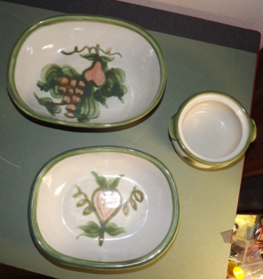 3 pc Louisville Stoneware -''Harvest Pear'' Two Casseroles & Topless Sugar Bowl