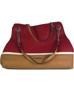 Kim Rogers Leather Purse Bag Red Cream Brown Leather Compartments