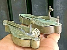 Vintage Ancien Set 2 Main Crafted Paon Laiton Vermilion Kumkum Boîte Collection