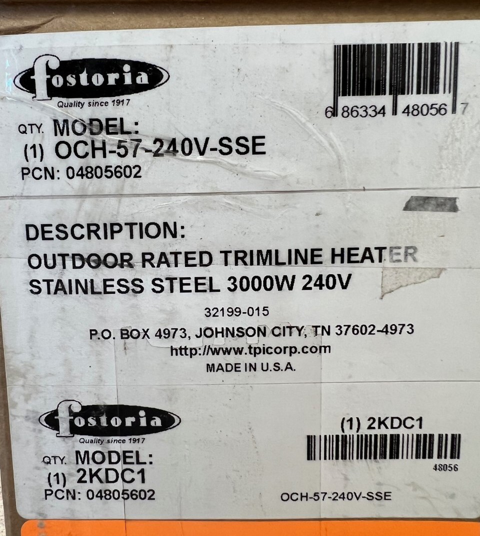 FOSTORIA OCH-57-240V-SSE SUSPENDED OVERHEAD INFRARED HEATER, 2KDC1, NEW!! |  eBay