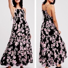 Free People S Garden Party Maxi Dress Tiered Floral Boho Gauze Knit OB580623