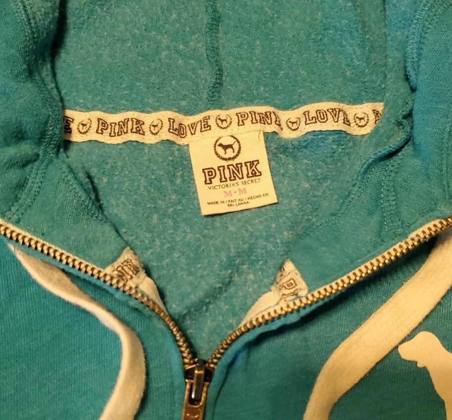 UNDERCOVER Felpa donna blu con cappuccio e zip nera Victoria Secret VS Love rosa Taglia M