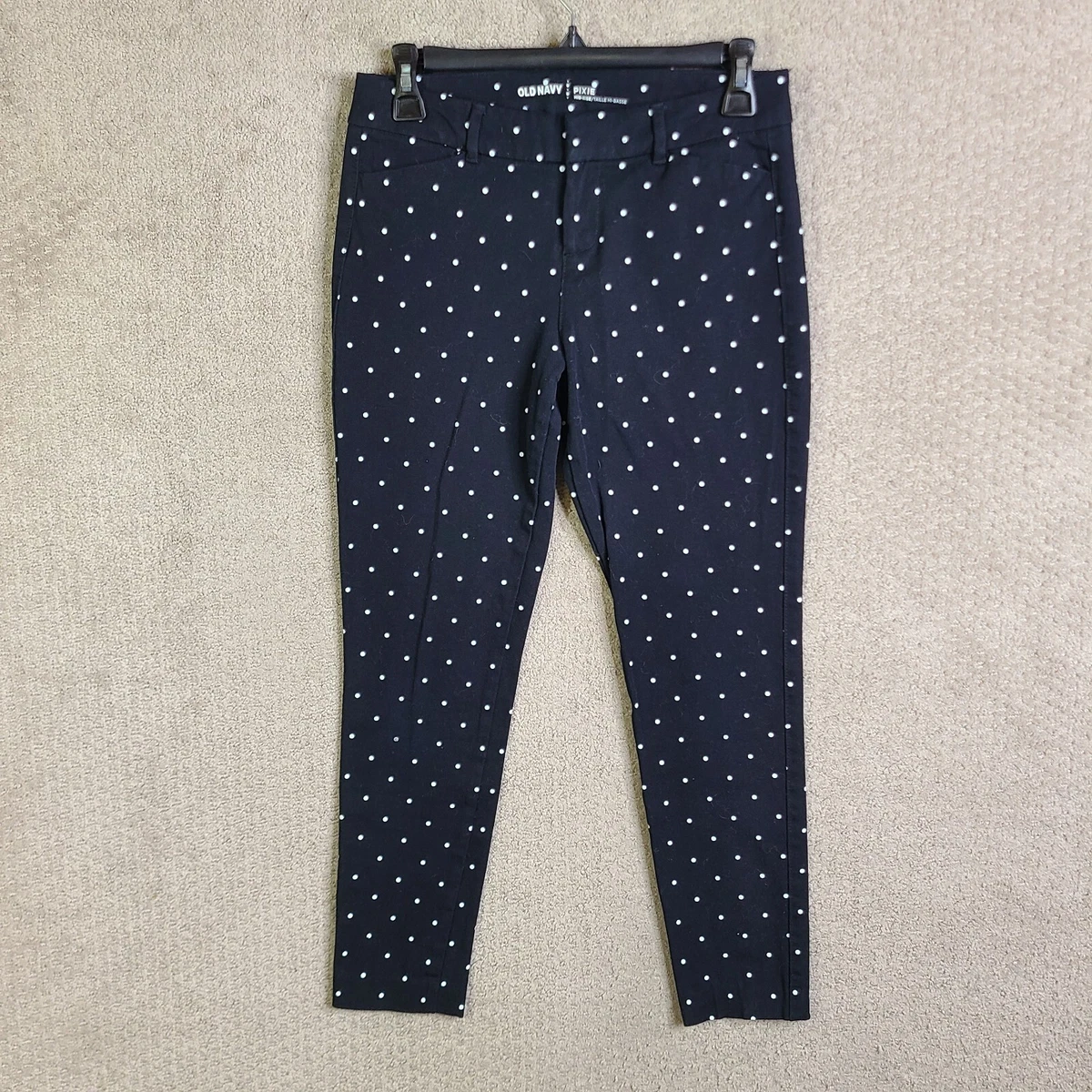 Old Navy Pixie Pants Womens 2 Black White Polka Dot Mid Rise Flat Front  Stretch