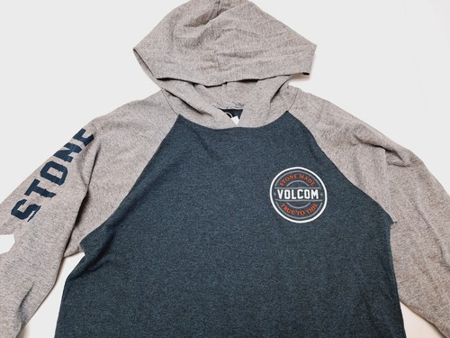 Volcom Shirt M Blue Gray Hood Long Sleeve Pullover Boy NEW - Picture 2 of 4