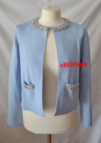 ZARA NUEVO CÁRDIGAN MUJER PUNTO LISO APLIQUES ESTRÁS AZUL TALLA L REF.5755/022 - Imagen 3 de 7