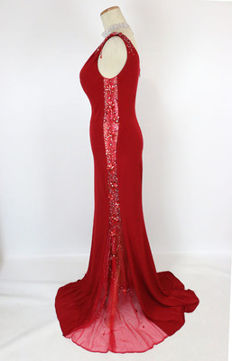 NWT JVN by Jovani Size 8 Prom Formal Evening Long $400 Gown Red 1 Shoulder Lace