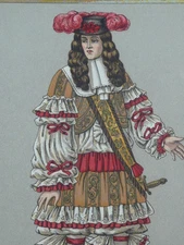 Rare Antique Orig VTG France Costumes Hats Fashion Jauvin Color Litho Art Print