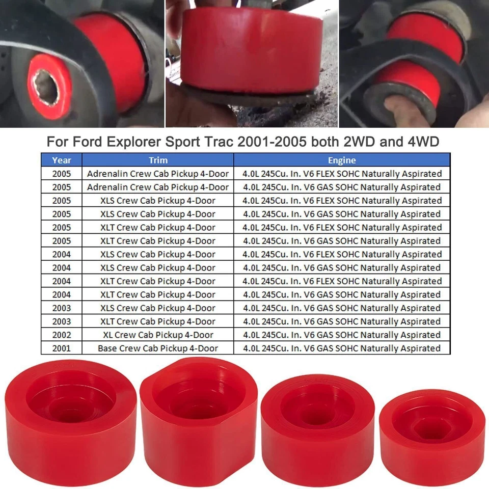 6-116 Body Mount Bushing Kit for Ford Explorer Sport Trac 2001-2005 2WD 4WD Red Foto 3 de 4