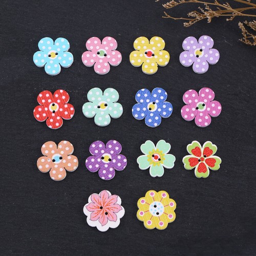 50pz Bottoni in Legno Fiore Colorato 2 Fori Bottoni per Fai da Te Cucito Artigianato - Foto 11 di 11