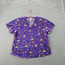 Betty Boop Women Scrub Top XL Purple Graphic Print Halloween