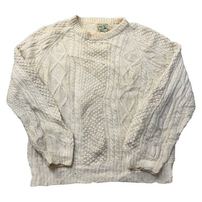 Barnas Mor Wool Aran Strickpullover Fischer Zopfmuster Beige Pullover Herren Small