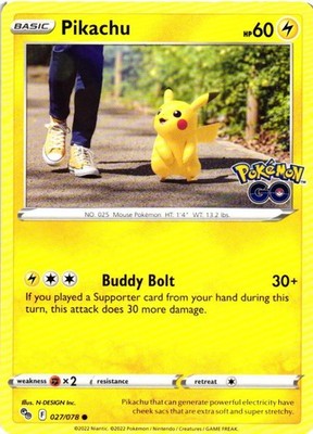 pikachu pokemon go card 27 Pikachu (27) Common Pokemon GO 027/078 LP