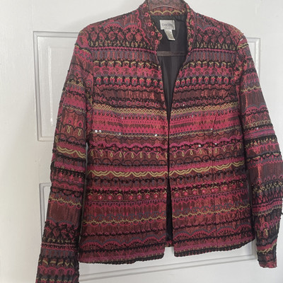Vintage Chico's Multicolor Beaded Sequin Embroidered Jacket Boho Artsy Eclectic