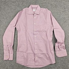 Eton Dress Shirt Mens 15.5/39 34/35 Pink Gingham Slim Long Sleeve Spread Collar