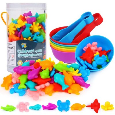 Counting Ocean Animal Toys, Color Sorting Set Ocean Animal Matching Game with...