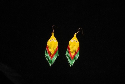 MESA VERDE/YELLOW, RED & GREEN BEADED EARRINGS/NATIVE AMERICAN MADE IN THE USA