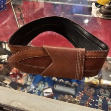 Vintage Christian Dior Belt Brown Leather Statement Fashion 80s 90s 34