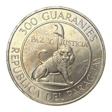 1968 Paraguay 300 Guaranies Large World Silver Coin .720 Fine Toned .6158asw