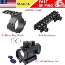 Optics 1X30 Red Green Dot Sight/Low Profile 8 Slot Mount/34mm Ring Barrel Mount