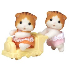 Sylvanian Families Maple Cat Twins Doll Set Epoch Ni-110 Pushcart