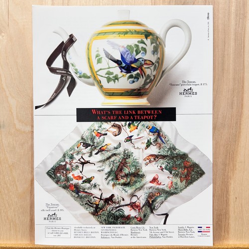 1991 Hermes Paris Silk Scarf Teapot Vintage Print Ad Fashion Advert Art
